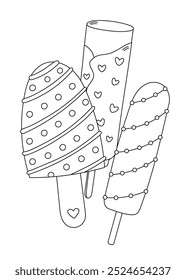 Coloring Page For Adults And Children Features An Assortment Of Ice Cream On A Stick, Providing A Stress-Relieving Coloring Book Experience