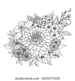 Coloring page for adults and children. Flower bouquet.