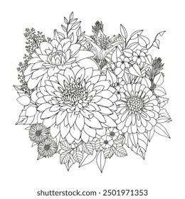 Coloring page for adults and children. Flower bouquet.