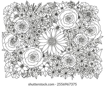 Coloring page for adults and children. Flower bouquets.