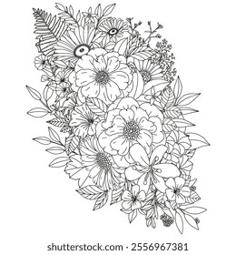 Coloring page for adults and children. Flower bouquets.