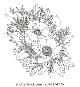 Coloring page for adults and children. Flower coloring.
