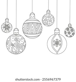 Coloring page for adults and children. New Year's balls.