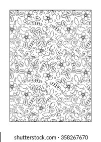 Coloring page for adults (children ok, too) with whimsical floral pattern, or monochrome decorative background.
