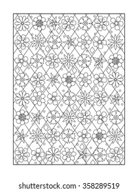 Coloring page for adults (children ok, too) with whimsical floral pattern, or monochrome decorative background.
