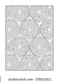 Coloring page for adults (children ok, too) with whimsical abstract pattern, or monochrome decorative background.

