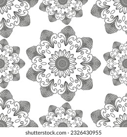 Página de colorear para adultos y niños. Alfombra de flores vectoriales.