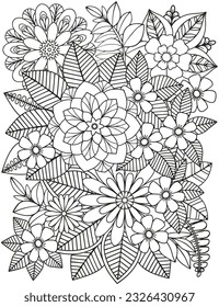 Coloring page for adults and children. Vector flower carpet.