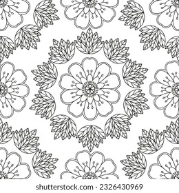 Coloring page for adults and children. Vector flower carpet.