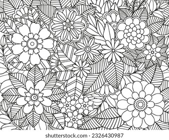 Coloring page for adults and children. Vector flower carpet.