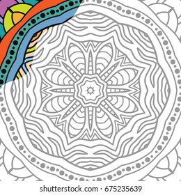 Coloring page for adults. Decorative floral ornament for painting, pattern for coloring book. Authentic carpet design, line art. Ethnic, doodle, tribal background. Black and white vector pattern.