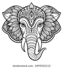 coloring page for adults elephant face mandala