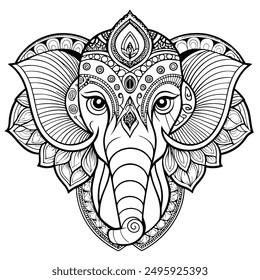 coloring page for adults elephant face with mandala