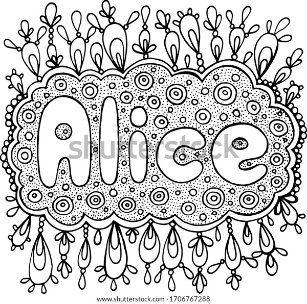 Coloring Page Adults Girls Name Alice Stock Vector Royalty Free