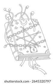 Coloring Page For Adults And Kids With A Magical Book