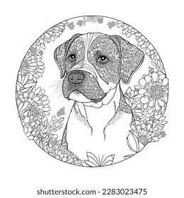 coloring page for adults mandala dog illustration