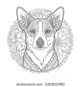 coloring page for adults mandala dog illustration