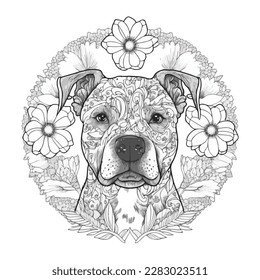 coloring page for adults mandala dog illustration