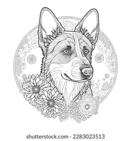 coloring page for adults mandala dog illustration