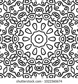 Coloring Page for Adults. A Part of Intricate Mandala. Tribal Motif for Background. Black and White Seamless Pattern for Elder Children or Adult Coloring. Vector