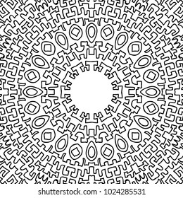 Coloring Page for Adults. A Part of Intricate Mandala. Tribal Motif for Background. Black and White Seamless Pattern for Elder Children or Adult Coloring. Vector