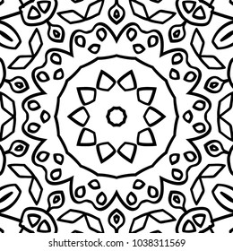 Coloring Page for Adults. A Part of Intricate Mandala. Tribal Motif for Background. Black and White Seamless Pattern for Elder Children or Adult Coloring. Vector