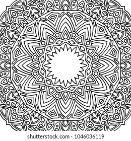 Coloring Page for Adults. A Part of Intricate Mandala. Tribal Motif for Background. Black and White Seamless Pattern for Elder Children or Adult Coloring. Vector