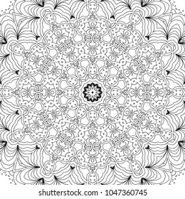 Coloring Page for Adults. A Part of Intricate Mandala. Tribal Motif for Background. Black and White Seamless Pattern for Elder Children or Adult Coloring. Vector