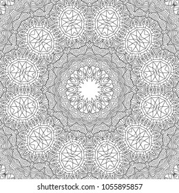 Coloring Page for Adults. A Part of Intricate Mandala. Tribal Motif for Background. Black and White Seamless Pattern for Elder Children or Adult Coloring. Vector