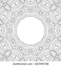Coloring Page for Adults. A Part of Intricate Mandala. Tribal Motif for Background. Black and White Seamless Pattern for Elder Children or Adult Coloring. Vector