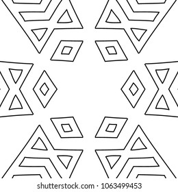 Coloring Page for Adults. A Part of Intricate Mandala. Tribal Motif for Background. Black and White Seamless Pattern for Elder Children or Adult Coloring. Vector