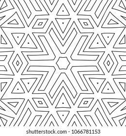 Coloring Page for Adults. A Part of Intricate Mandala. Tribal Motif for Background. Black and White Seamless Pattern for Elder Children or Adult Coloring. Vector