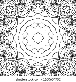 Coloring Page for Adults. A Part of Intricate Mandala. Tribal Motif for Background. Black and White Seamless Pattern for Elder Children or Adult Coloring. Vector