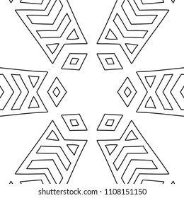 Coloring Page for Adults. A Part of Intricate Mandala. Tribal Motif for Background. Black and White Seamless Pattern for Elder Children or Adult Coloring. Vector