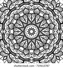 Coloring Page for Adults. A Part of Intricate Mandala. Tribal Motif for Background. Black and White Seamless Pattern for Elder Children or Adult Coloring. Vector