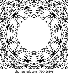 Coloring Page for Adults. A Part of Intricate Mandala. Tribal Motif for Background. Black and White Seamless Pattern for Elder Children or Adult Coloring. Vector