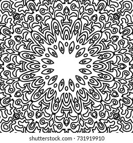 Coloring Page for Adults. A Part of Intricate Mandala. Tribal Motif for Background. Black and White Seamless Pattern for Elder Children or Adult Coloring. Vector