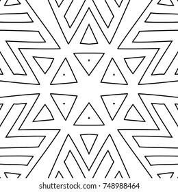 Coloring Page for Adults. A Part of Intricate Mandala. Tribal Motif for Background. Black and White Seamless Pattern for Elder Children or Adult Coloring. Vector