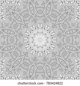 Coloring Page for Adults. A Part of Intricate Mandala. Tribal Motif for Background. Black and White Seamless Pattern for Elder Children or Adult Coloring. Vector