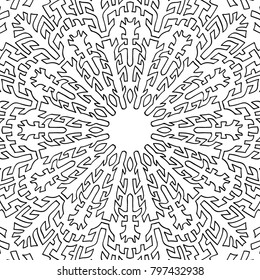 Coloring Page for Adults. A Part of Intricate Mandala. Tribal Motif for Background. Black and White Seamless Pattern for Elder Children or Adult Coloring. Vector