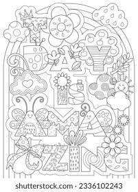 Coloring page for adults to practice meditation with inspirational message. Cute coloring book for both kids and adults. Mindful and motivation messages coloring sheet.