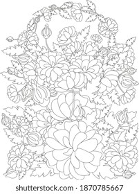 Coloring page for adults weaving flowers wreath