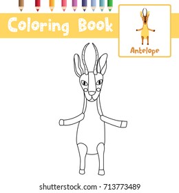 Coloring page of African animal antelope standing on two legs animals for preschool kids activity educational worksheet. Vector Illustration.