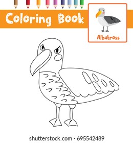 Coloring page of albatross animals for preschool kids activity educational worksheet. Vector Illustration.