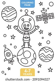 Página de coloreado del extranjero en el espacio adecuado para niños de 5 y 10 años