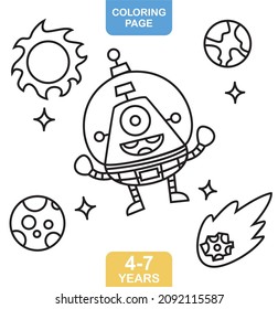 Coloring page of alien on space suitable for kids 