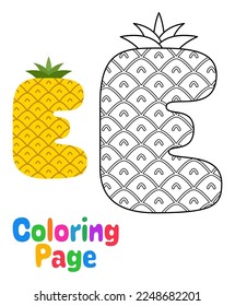 Coloring page with Alphabet E for kids