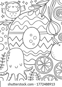 Coloring page Alphabet for kids with cute characters in doodle style. ABC coloring page - letter O