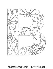 Coloring page Alphabet for kids with cute characters in doodle style. ABC coloring page - letter B
