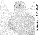 Coloring page of American bald eagle - national symbol of the USA. Freehand sketch drawing for adult antistress coloring book in zentangle style with doodle elements.